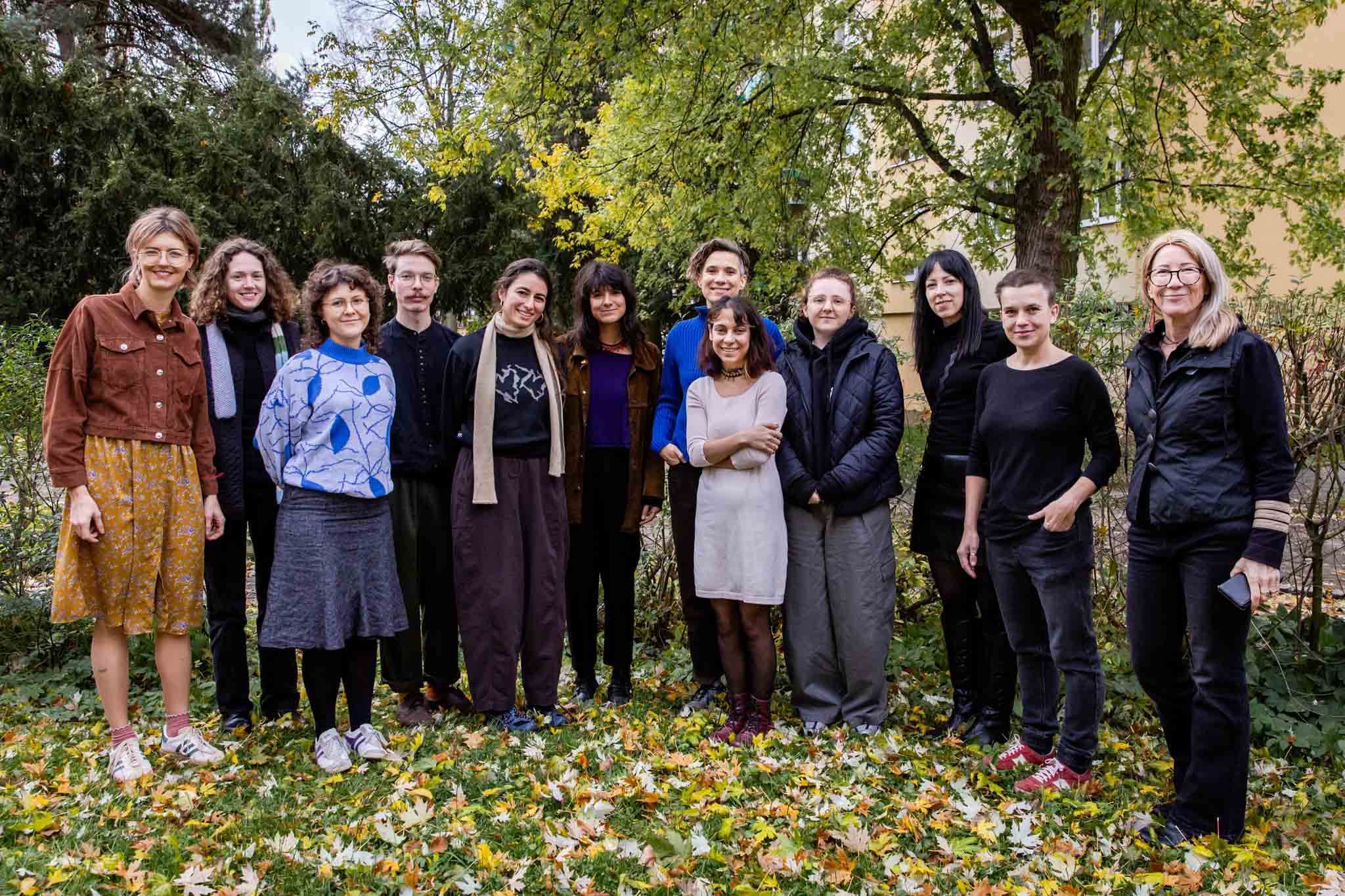 From left: Markéta Švarcová (CZ) / sociologist and researcher, Imke Hullmann (DE/NL) / urbanist, architect, and researcher, Magda Kopańska (PL) / social anthropologist, Karl Kaisel (EE) / visual artist and filmmaker, Seta Astreou Karides (CY) / visual artist and performer, Clara Baj (FR/BE) / visual anthropologist, documentary filmmaker and curator, Lenka Vráblíková (CZ/UK) / contemporary art and culture theorist & programme tutor, Mana Tashakorinia (IR/FI) / filmmaker and researcher, Daniela Brill Estrada (CO/AT) / visual artist and researcher, Lenka Hámošová (SK/CZ) / visual artist and researcher & programme tutor, Šárka Zahálková (CZ) / artist, curator & programme coordinator, Penelope Cain (AU/NL) / visual artist, biologist and researcher